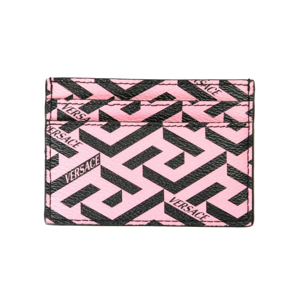 Unisex La Greca Signature Textured Leather Pink Card Case by Versace