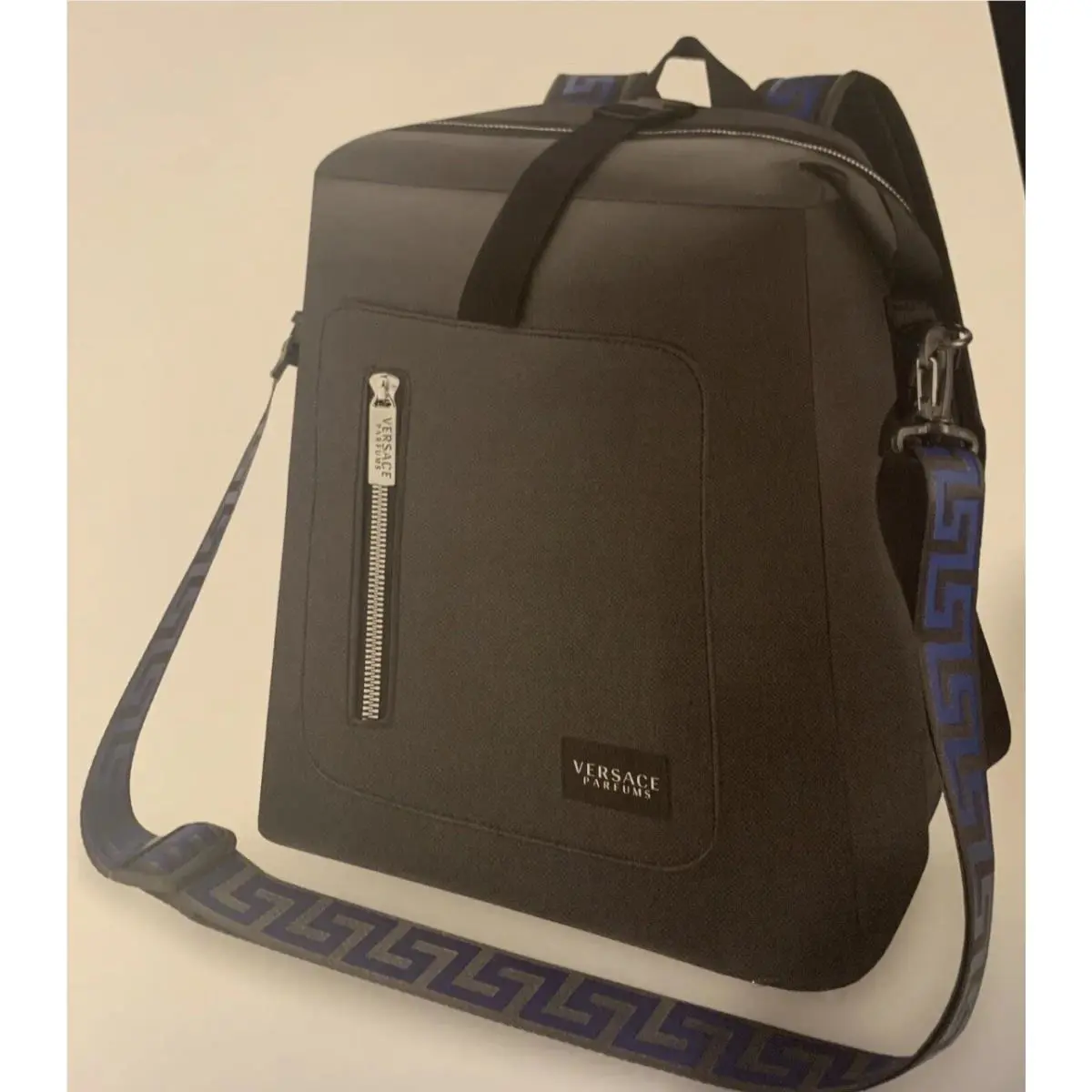 Versace Parfums Backpack Black Blue Travel Carryon Item 14 x 18 x 4