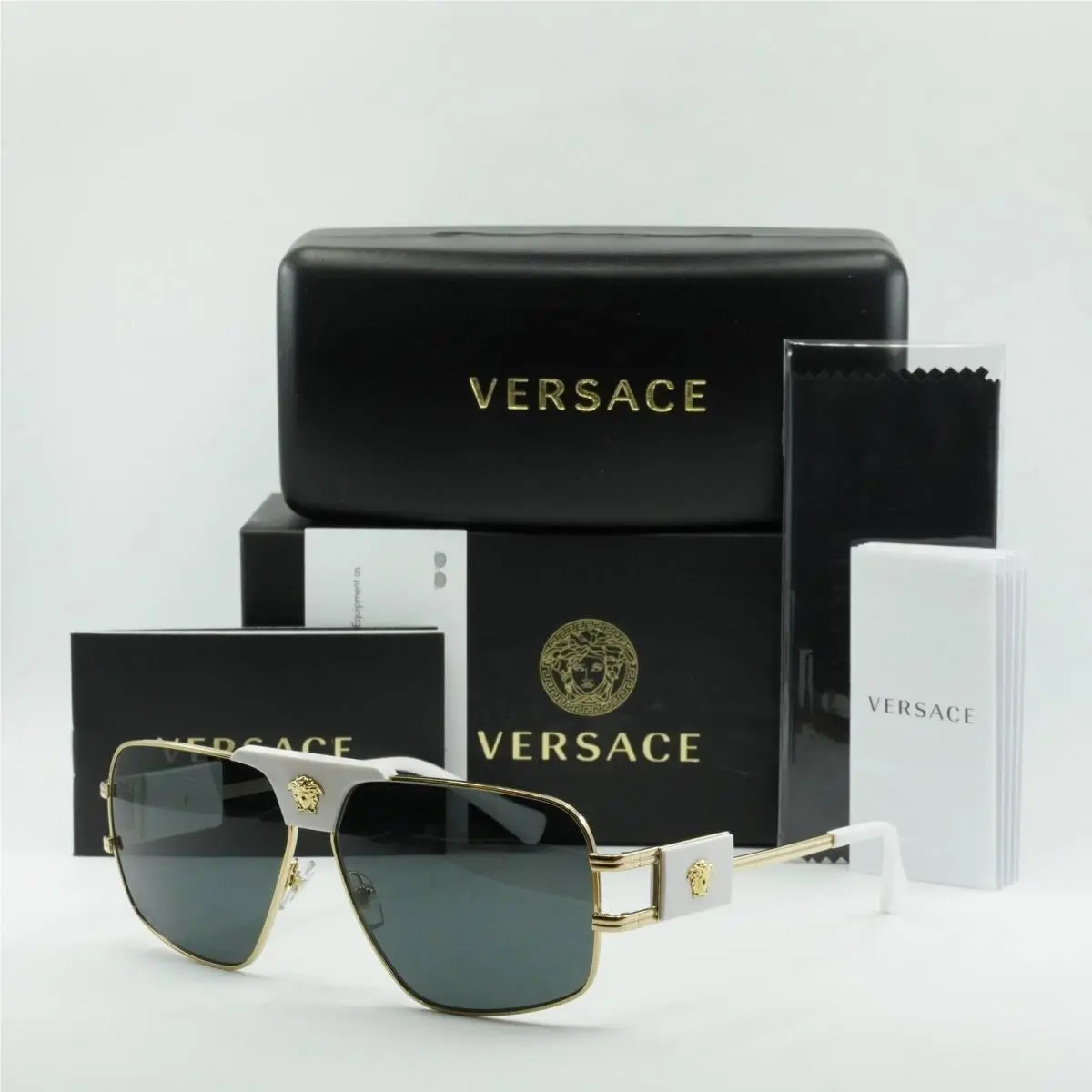 Versace VE2251 147187 Gold/white/dark Gray 63-12-145 Sunglasses