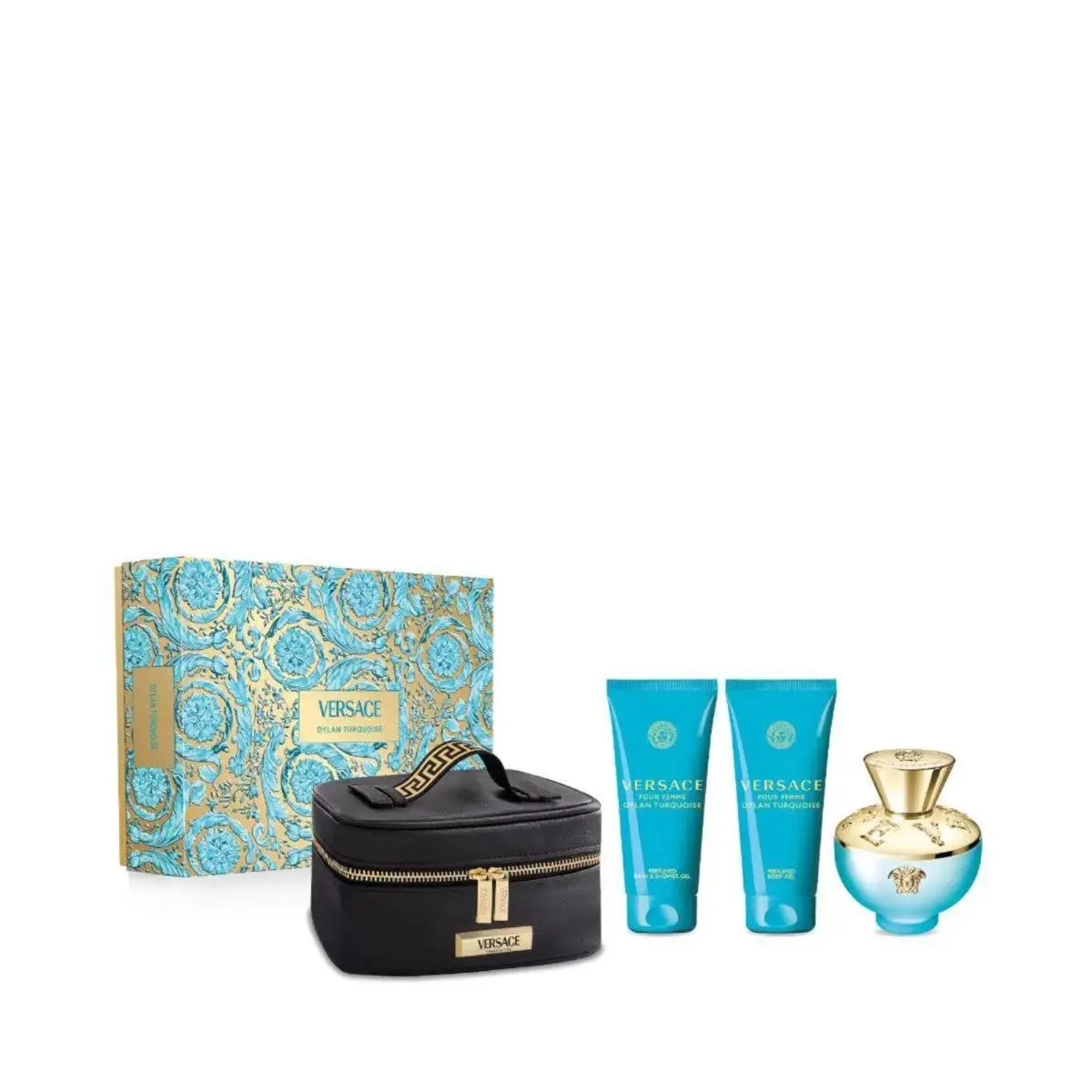 Dylan Turquoise Pour Femme Gift Set Edt Spray 3.4 OZ + B/l + S/g + Pouch by Versace