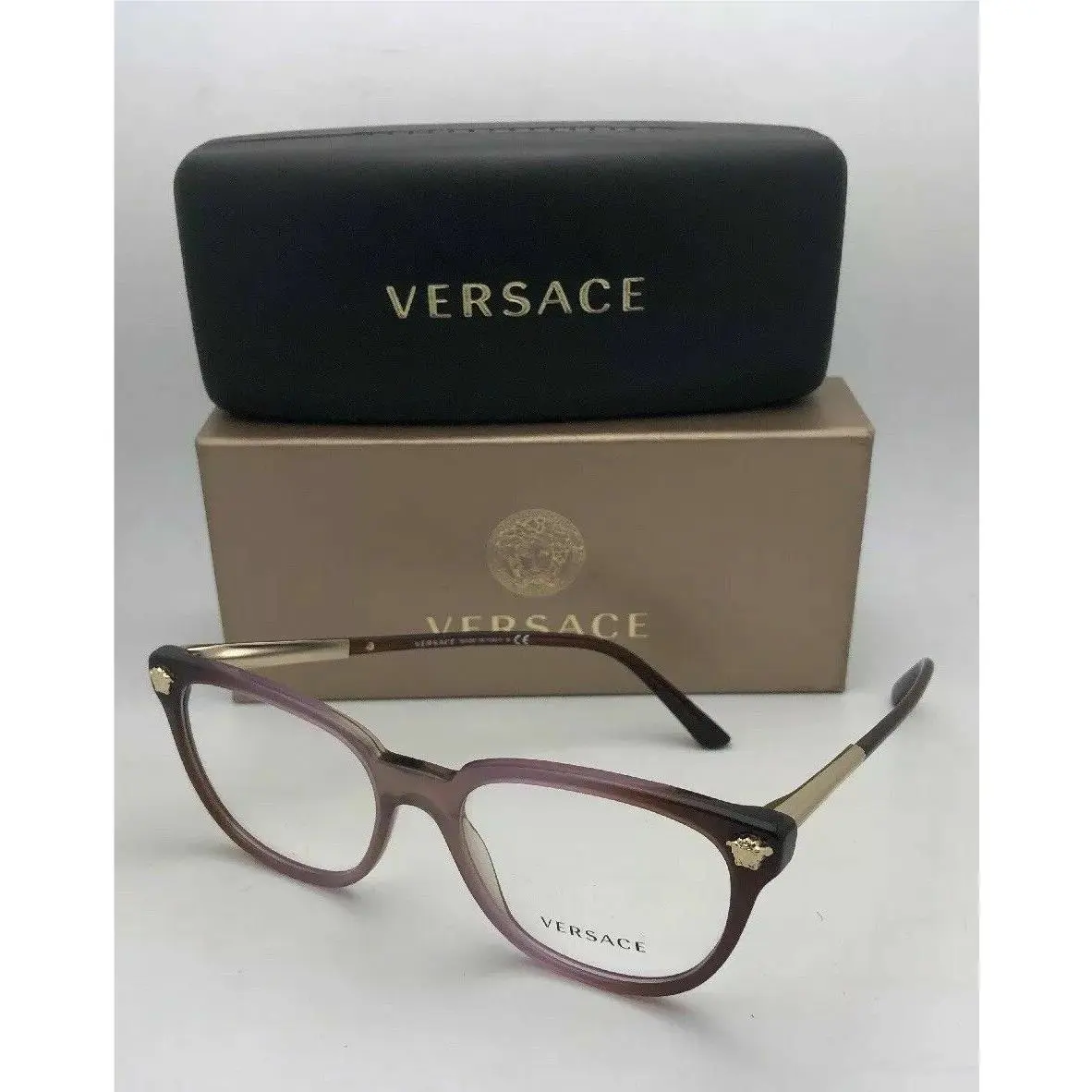 Versace Eyeglasses MOD.3242 5229 54-18 Purple Fade Brown Frame W/medusa Gold