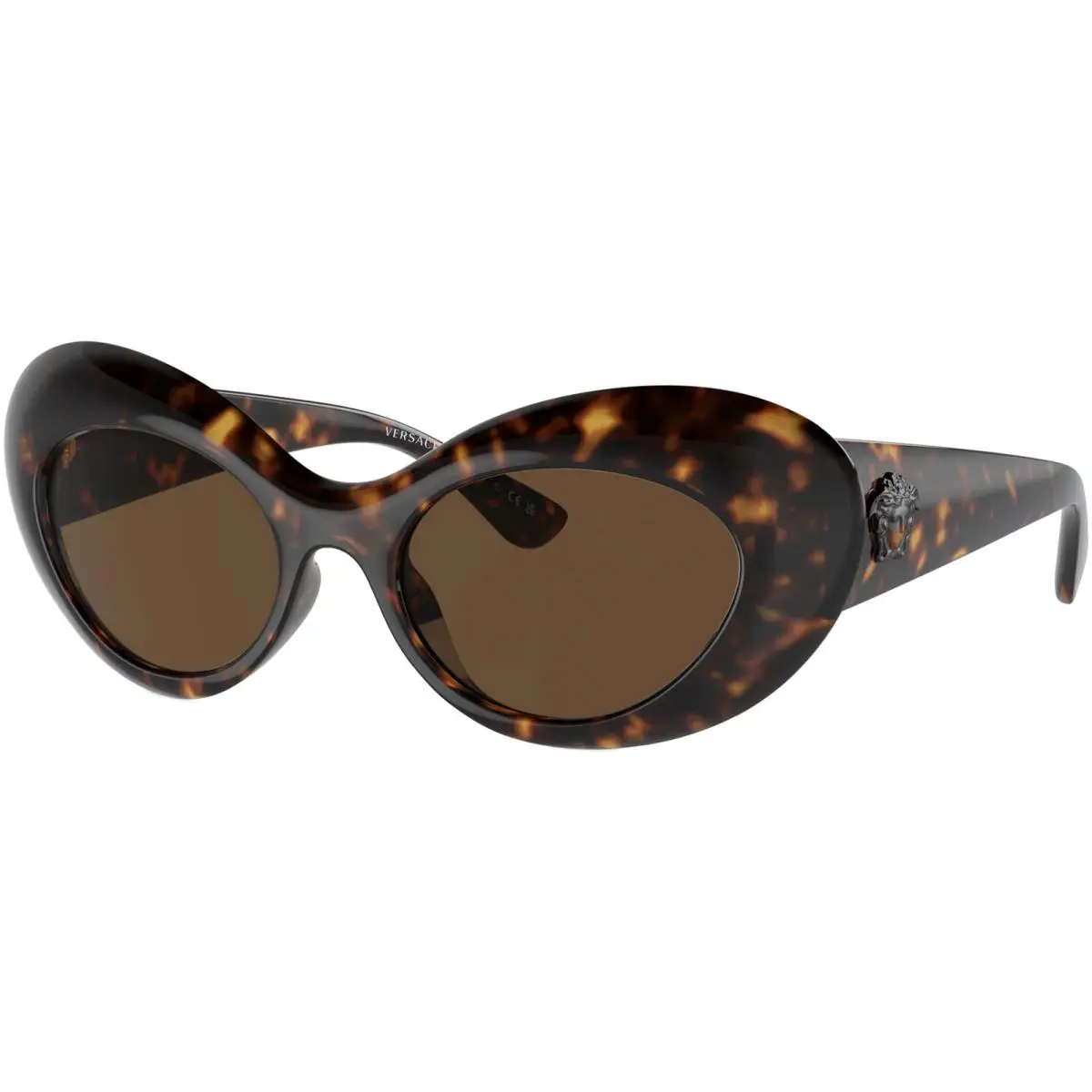 Versace Maxi La Medusa Women`s Havana Oval Cat Sunglasses VE4456U 10873 52 Italy - Frame: Havana, Lens: Dark Brown