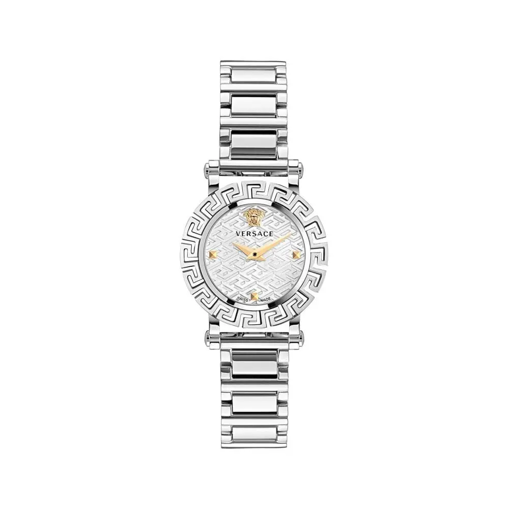 Versace Greca Glam Ladies Watch-VE2Q00322 - Dial: Silver, Band: Silver