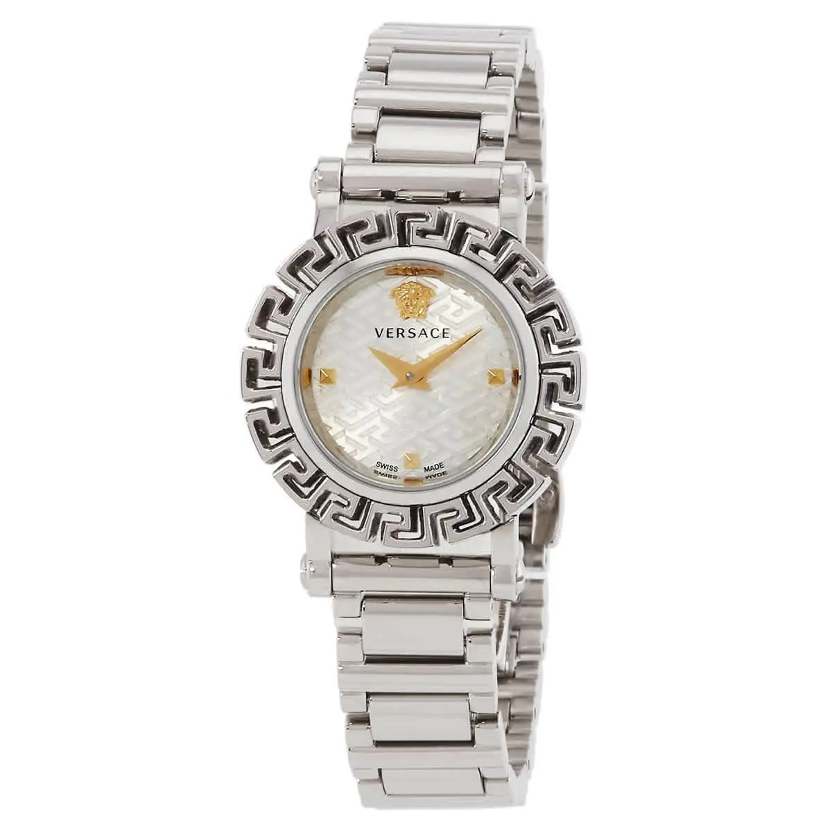 Versace Greca Glam Quartz Silver Dial Ladies Watch VE2Q00322 - Dial: Silver, Band: Silver-tone, Bezel: Silver-tone