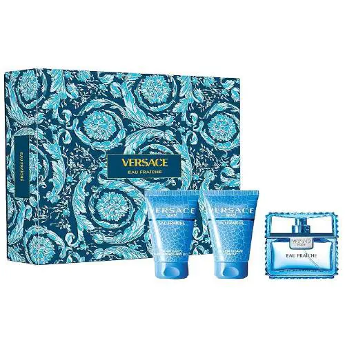 Versace Man Eau Fraiche Set 1.7 oz Cologne + Shower Gel + Aftershave For Men