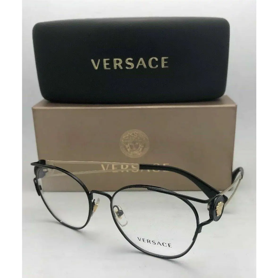 Versace Eyeglasses MOD.1250-B 1009 52-17 140 Black Gold Cat Eye Frames
