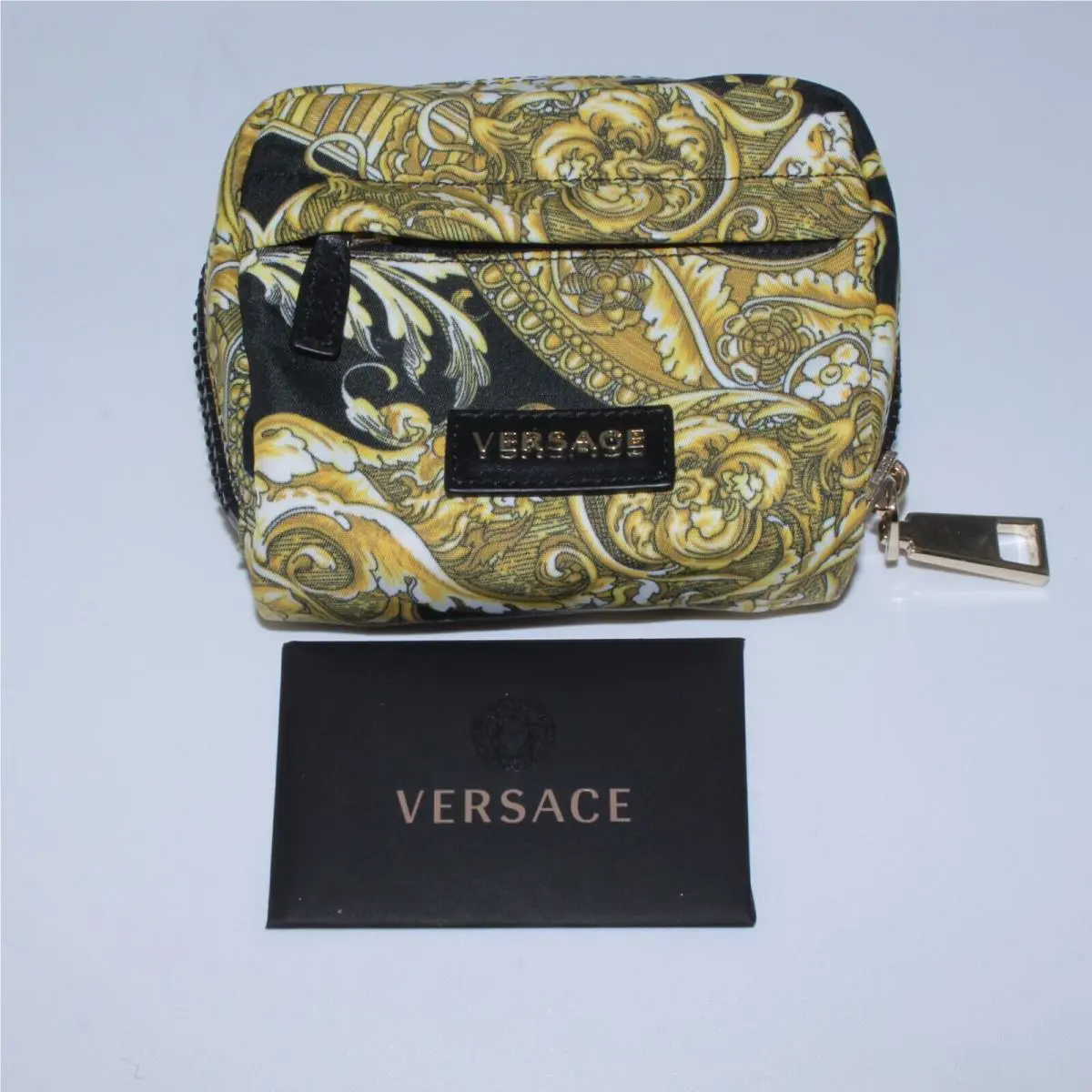 Versace Coin Purse Card Holder Barocco Vitello Baroque Nero Tribut Italy