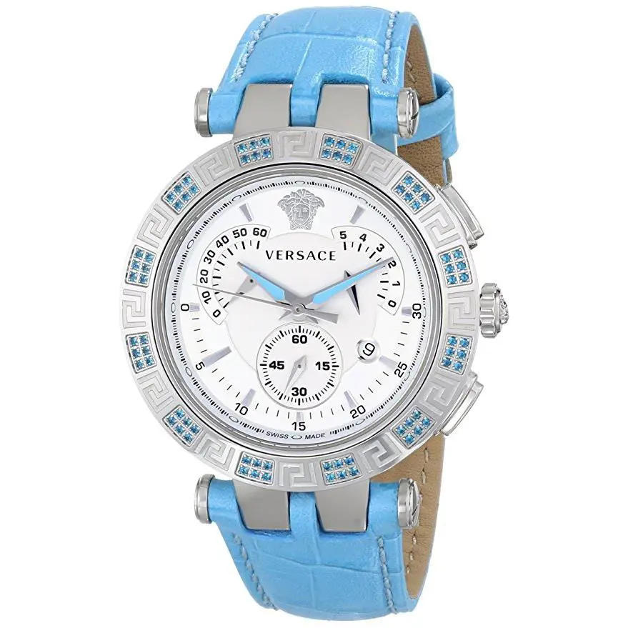 Versace Women`s 23C935D002 S535 V-race Chrono Light Blue Topaz Leather Watch