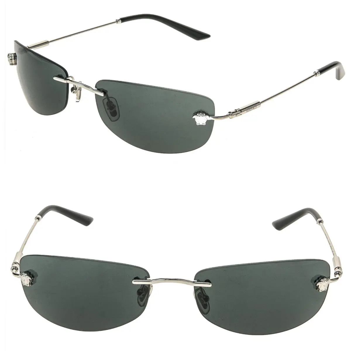 Versace VE2279 Runway Medusa Stud Silver Black Wrap 2279 Unisex Oval Sunglasses