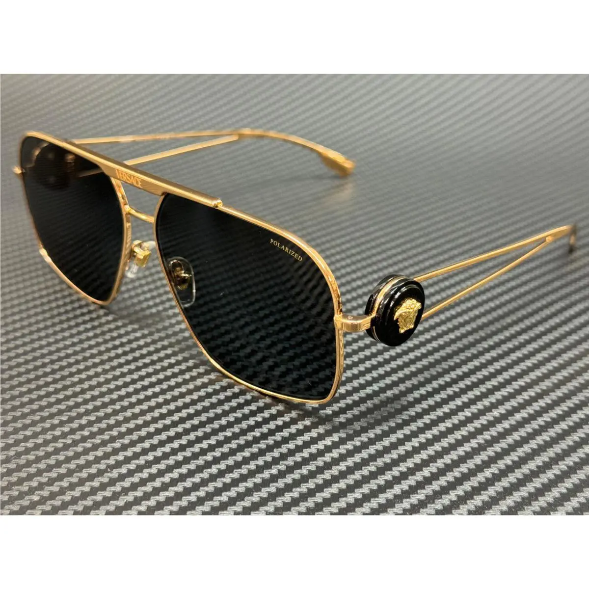Versace VE2269 100281 Gold Grey Polarized Men`s 62 mm Sunglasses