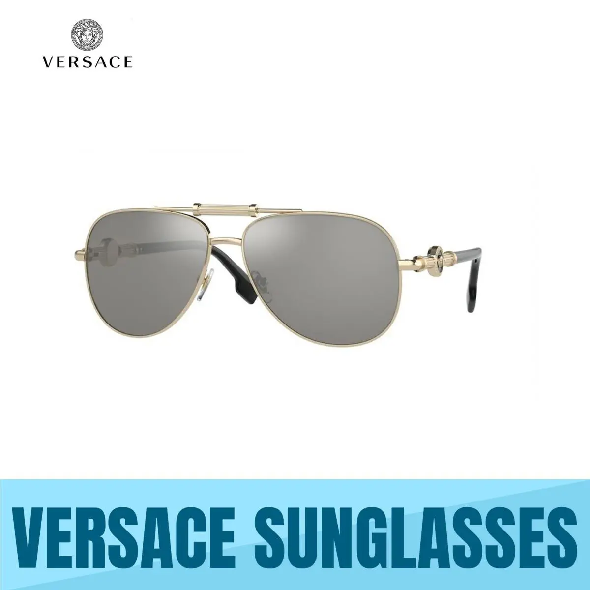 Versace VE2236 12526G Pale Gold-light Grey Mirror Silver Unisex Sunglasses 59MM