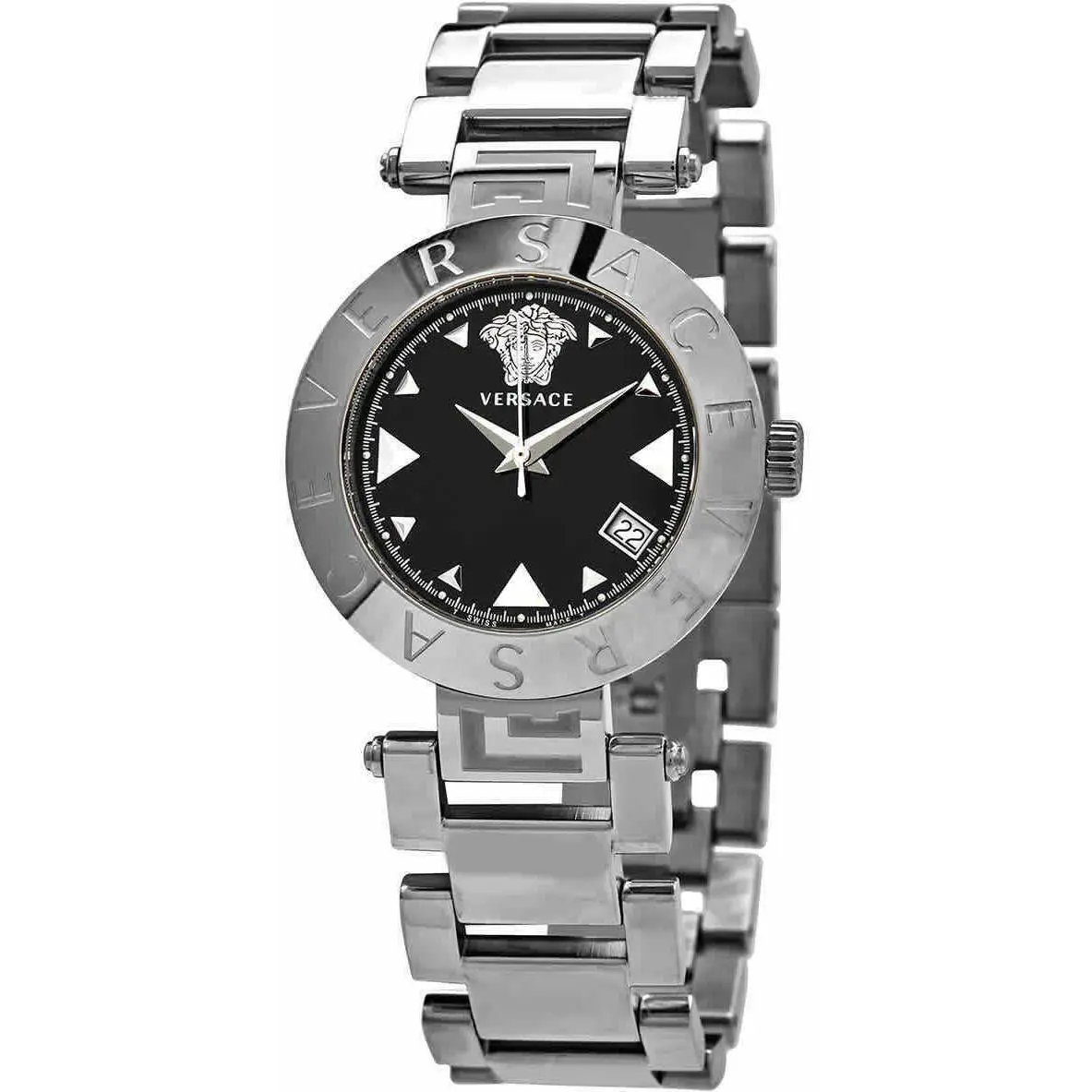 Versace Reve Stainless Steel Black Dial Ladies Watch XLQ99D009S099 - Dial: Black, Band: Silver
