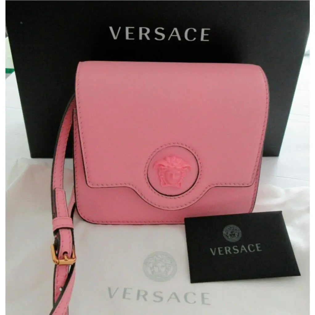 575 Versace Pink Leather LA Medusa Logo Crossbody Bag 1L59V