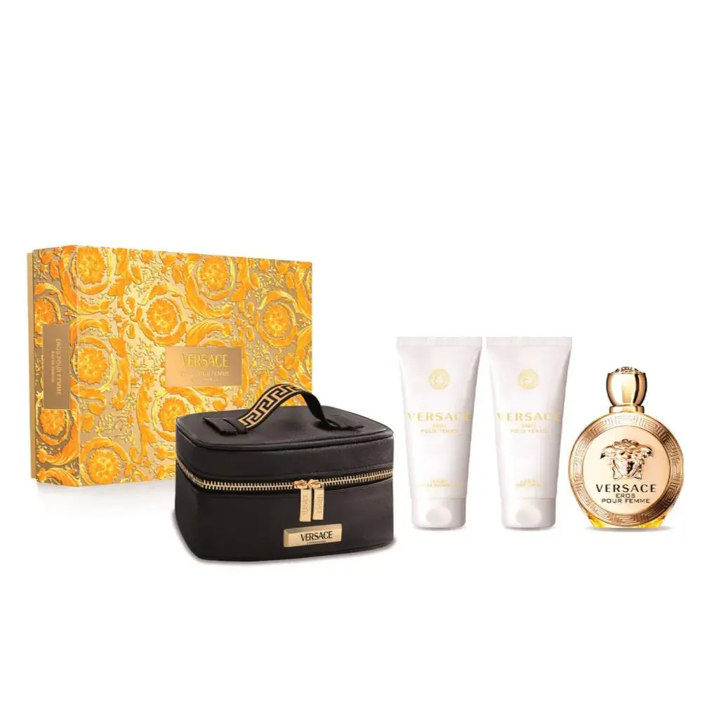 Versace Eros Pour Femme 3.4oz Edp + 3.4oz Shower Gel + 3.4oz Body Lotion + Bag