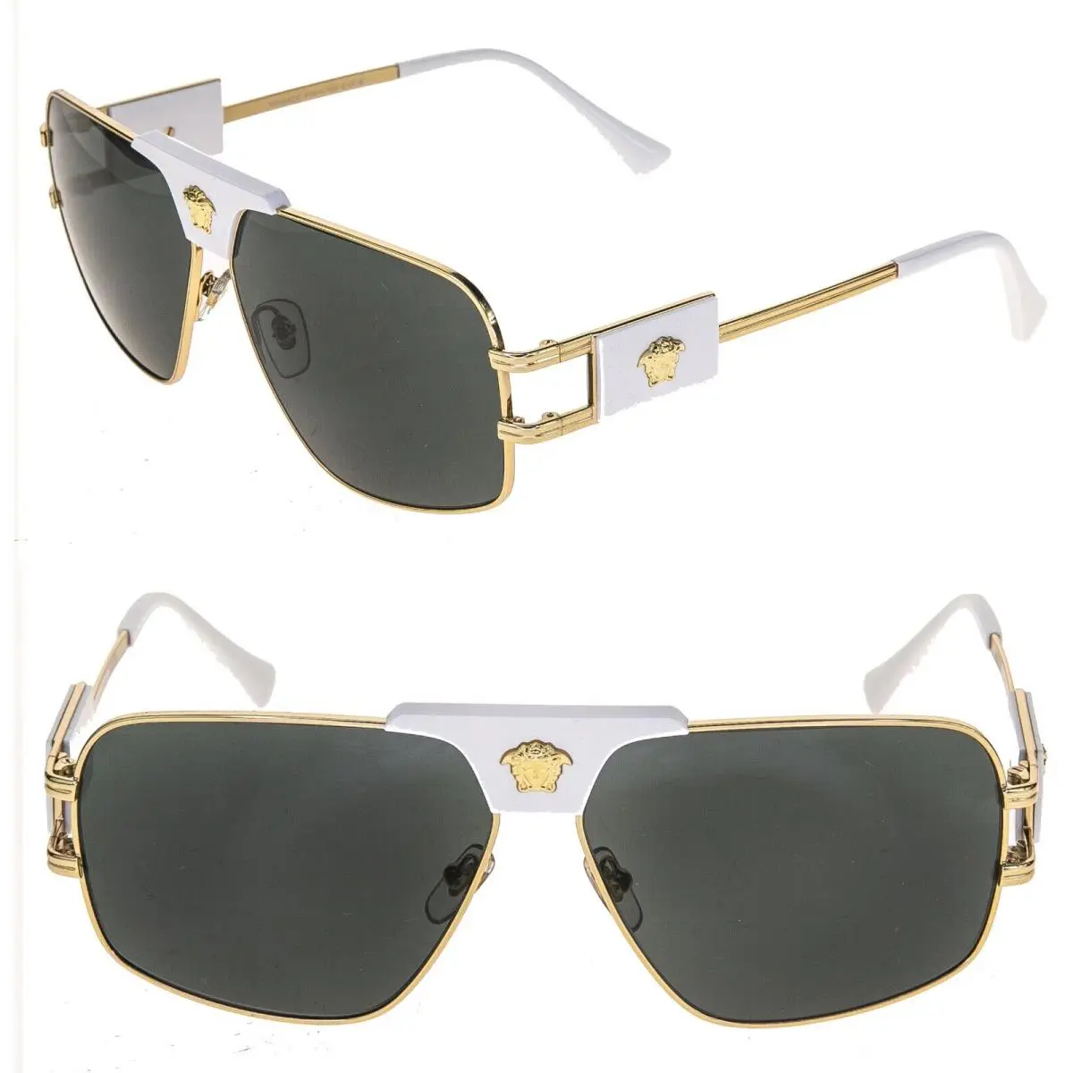 Versace Medusa Navigator Gold Stud White Aviator Unisex Sunglasses VE2251 2251