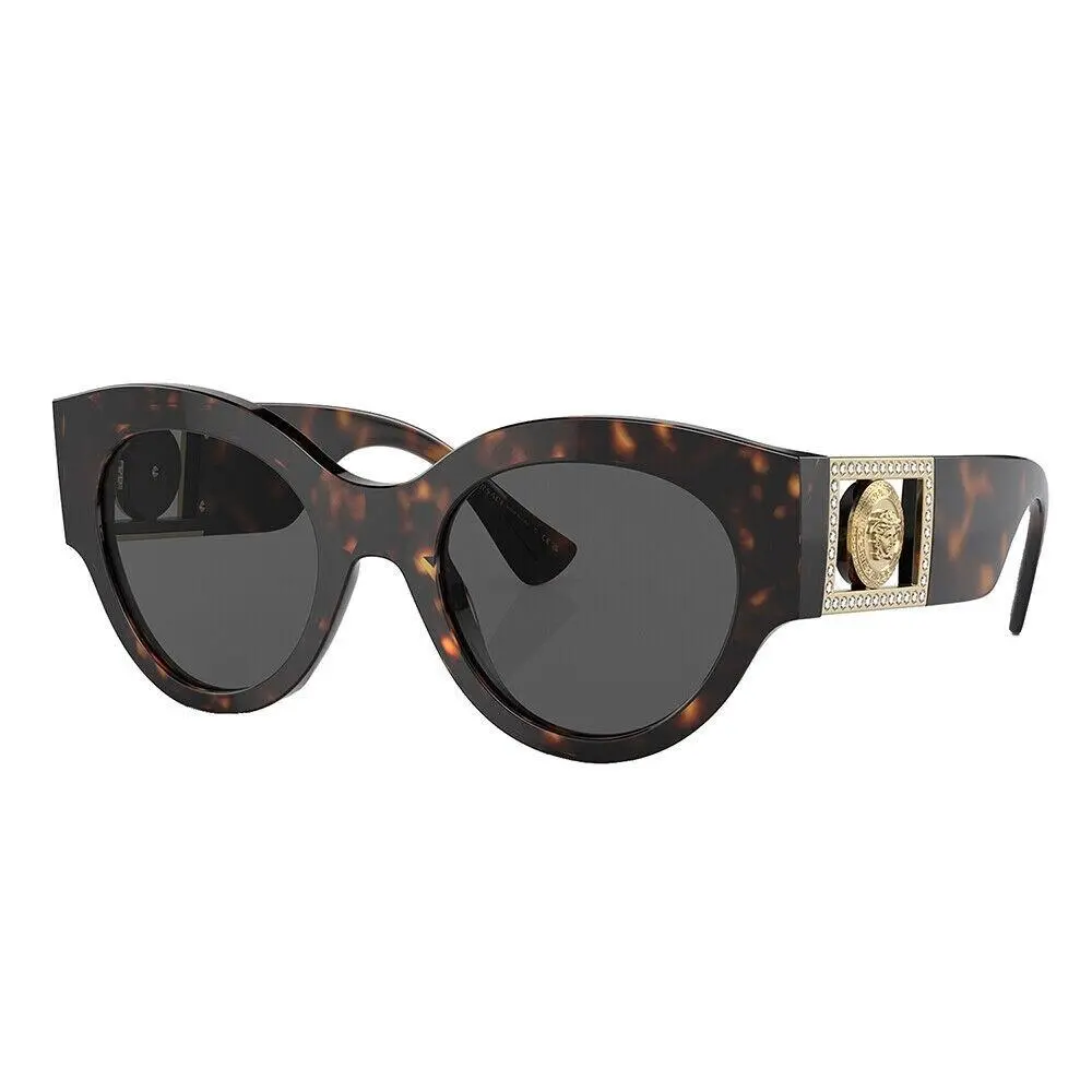 Versace VE 4438B 108/87 Dark Havana Plastic Round Sunglasses Grey Lens