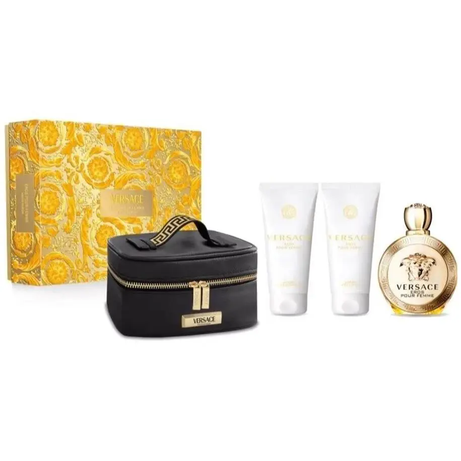 Versace Eros Pour Femme 4pc 3.4oz Edp 3.4oz Shower Gel Lotion Beauty Case