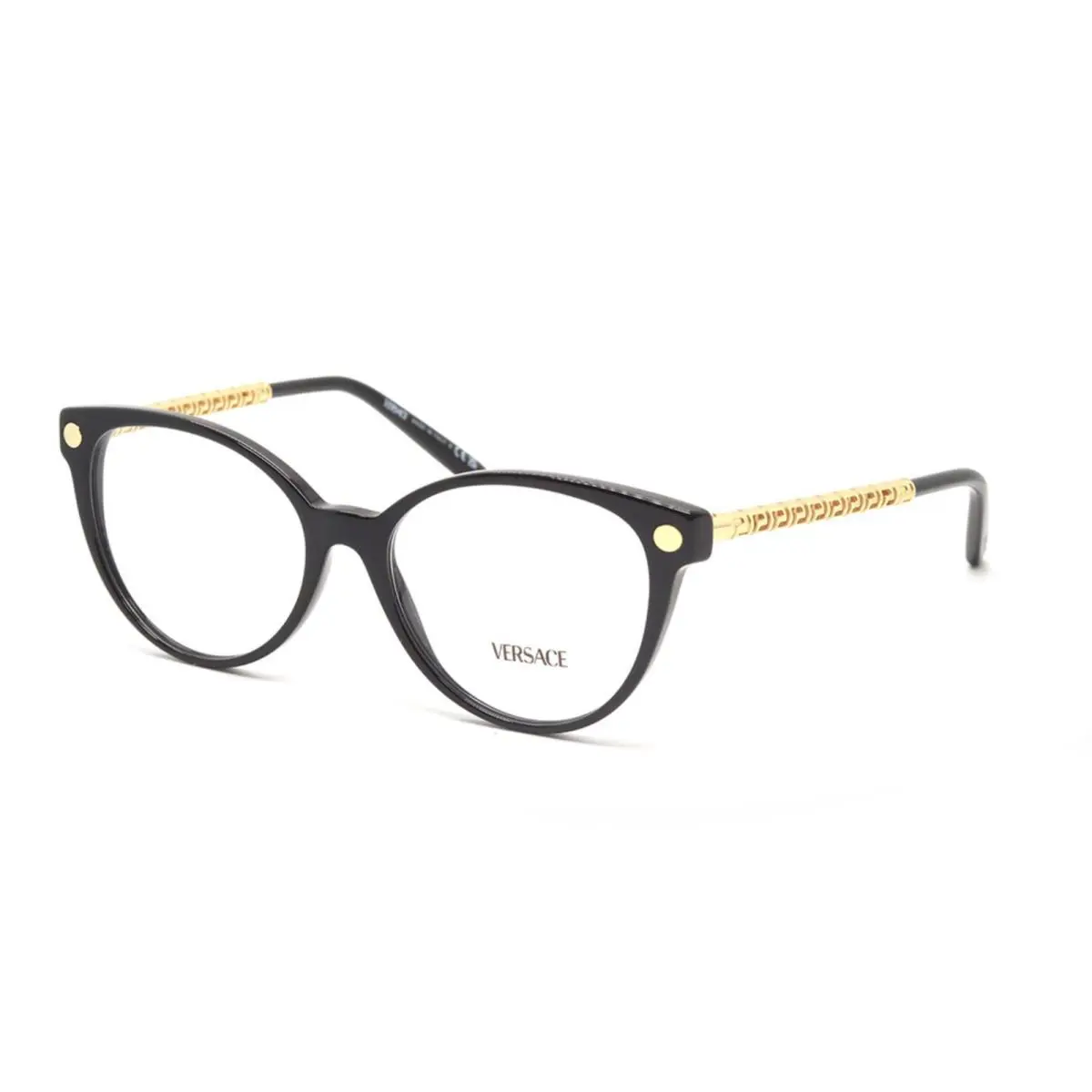 Versace Rx-able Round Eyeglasses Mod. 3353 GB1 54-16 140 Black Gold Frames - Frame: Black / Gold, Lens: Demos with Imprint