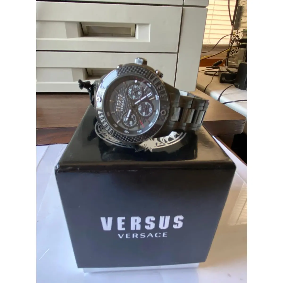 VSP381018 Men`s Black Dial Chrono Date Black Stainless Steel Bracelet by Versace