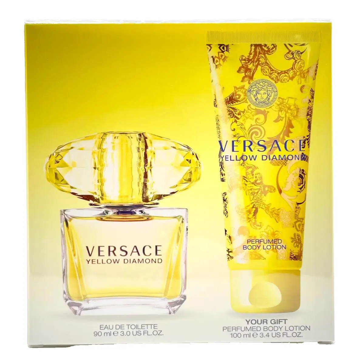 Versace Yellow Diamond 2pc Set For Women 3oz Edt Spray + 3.4oz Body Lotion