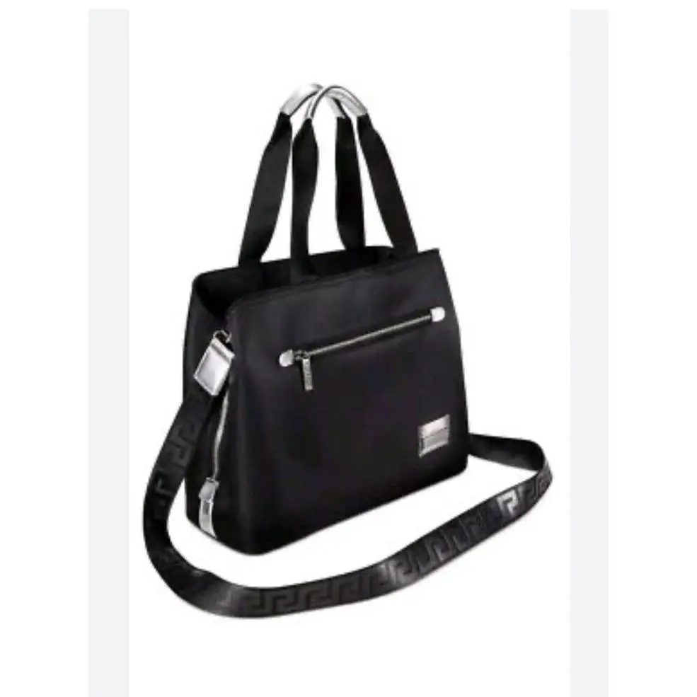 Versace Zip Tote Shopper Shoulder Crossbody Bag Greca Key Logo Black