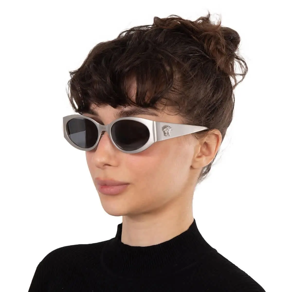 Light Grey Mirrored Black Oval Ladies Sunglasses VE2263 12666G 56 by Versace