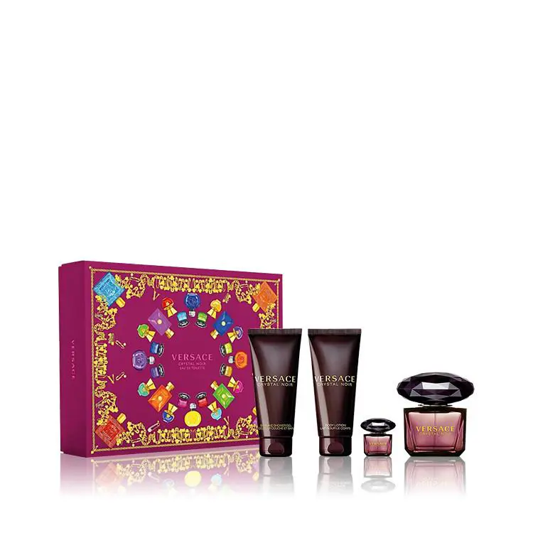 Versace Crystal Noir 4pc Set 3oz Edt + Mini + 3.4oz Bath Gel + 3.4oz Body Lotion