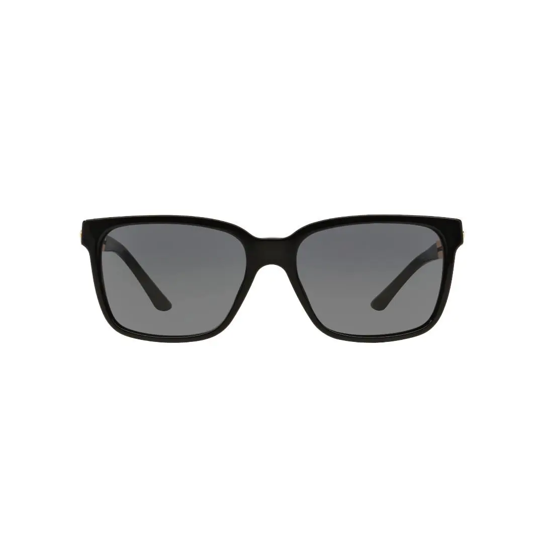 Versace Designer Sunglasses Square Black Frame Gold Metal Arm Grey Lens VE4307