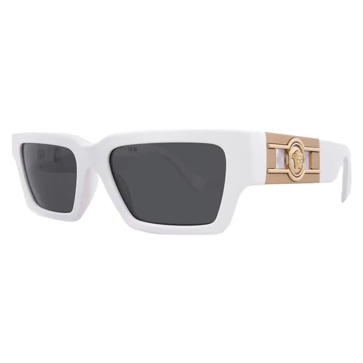 Versace Dark Grey Rectangular Unisex Sunglasses VE4459 314/87 54 VE4459 314/87 - White, Frame: White, Lens: Grey