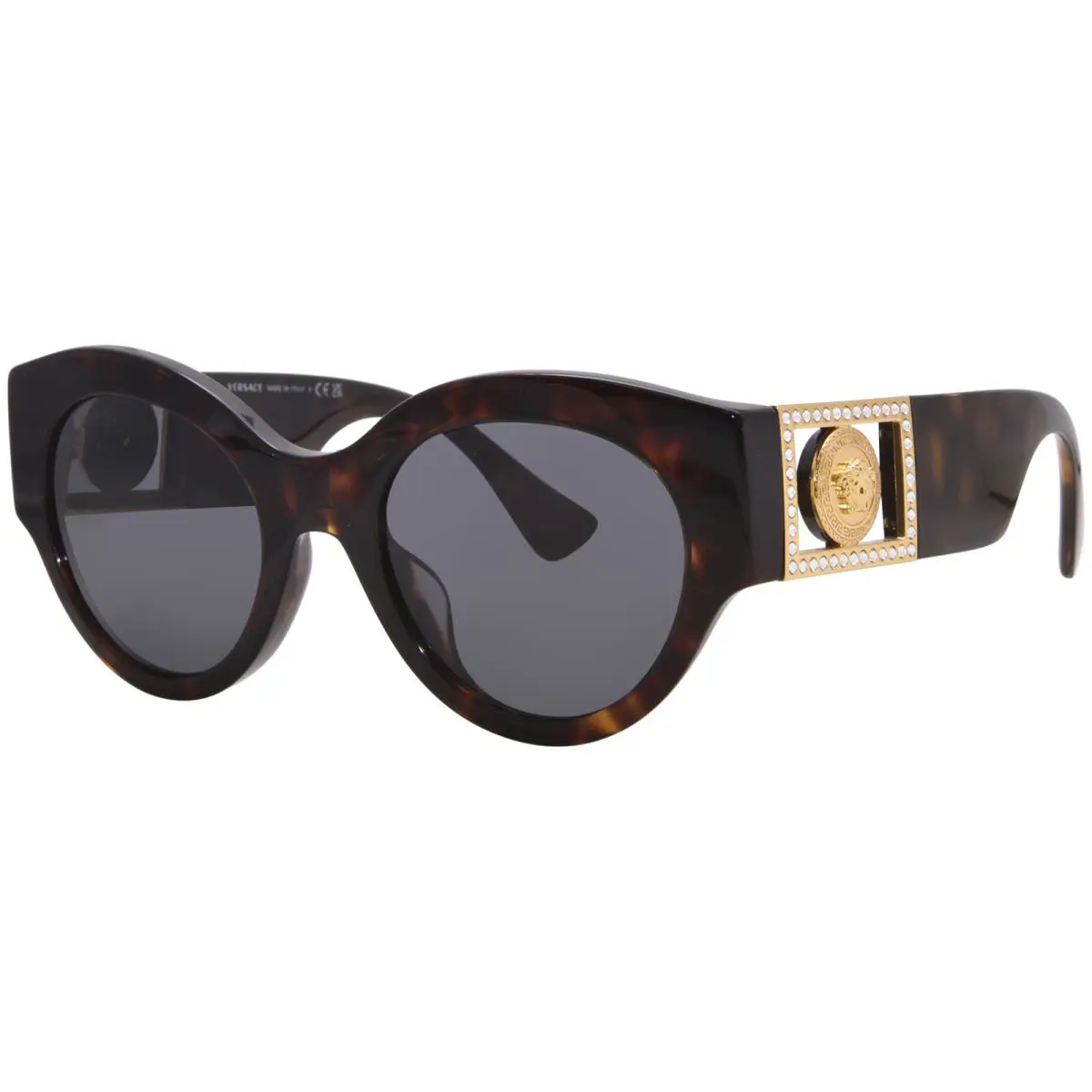 Versace VE4438BF 108/87 Sunglasses Women`s Havana/dark Grey Round Shape 52mm