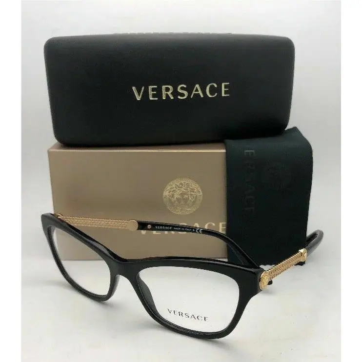 Versace Rx-able Eyeglasses VE 3214 GB1 54-16 140 Black Gold Cat Eye Frames