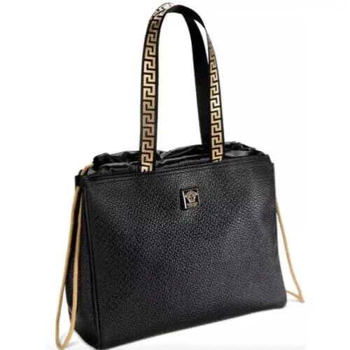 Versace Tote Bag Leather Holdall Weekender Black Metallic Gold Medusa