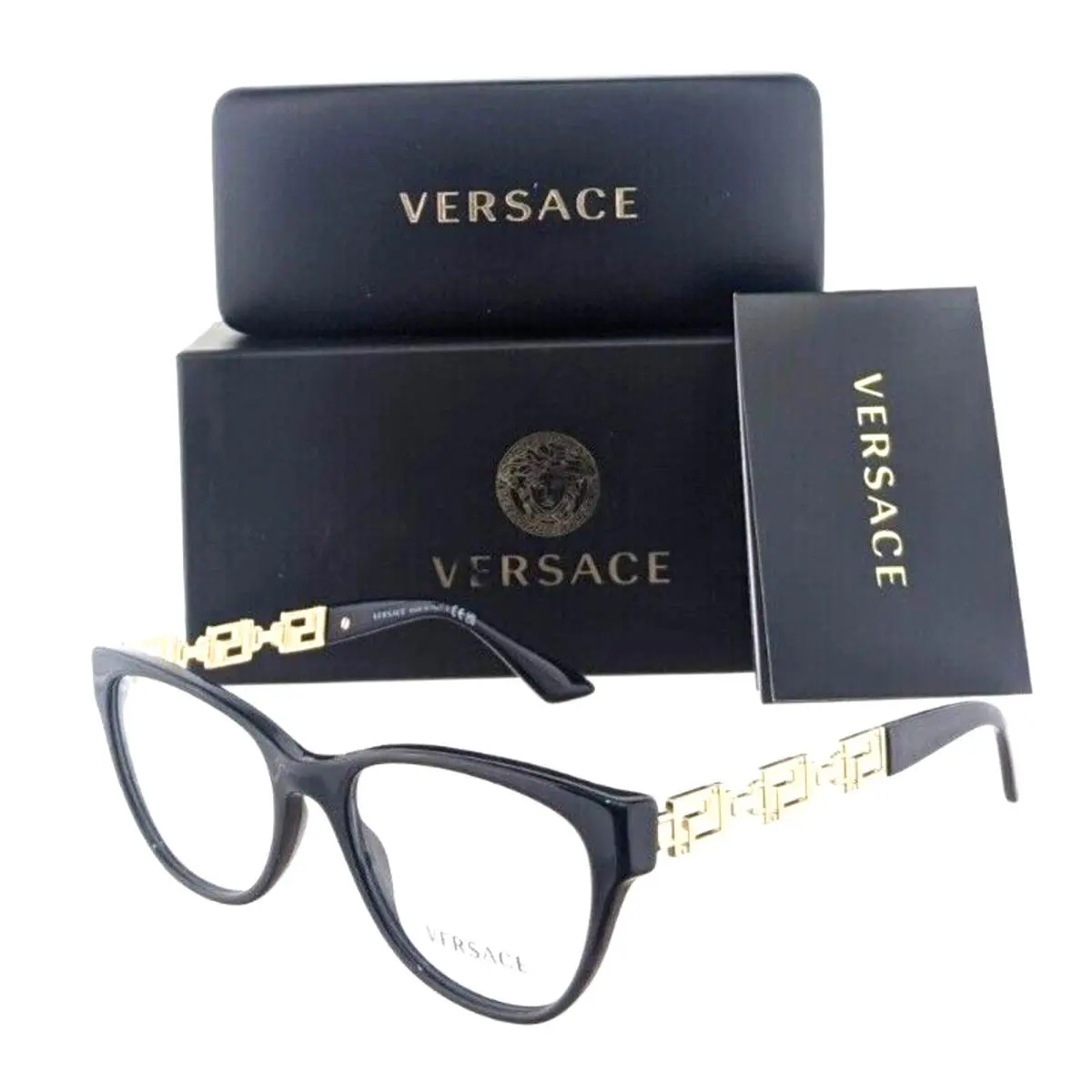 Versace Eyeglasses Mod. 3292 GB1 52-18 140 Black Gold Cat Eye Frames +case