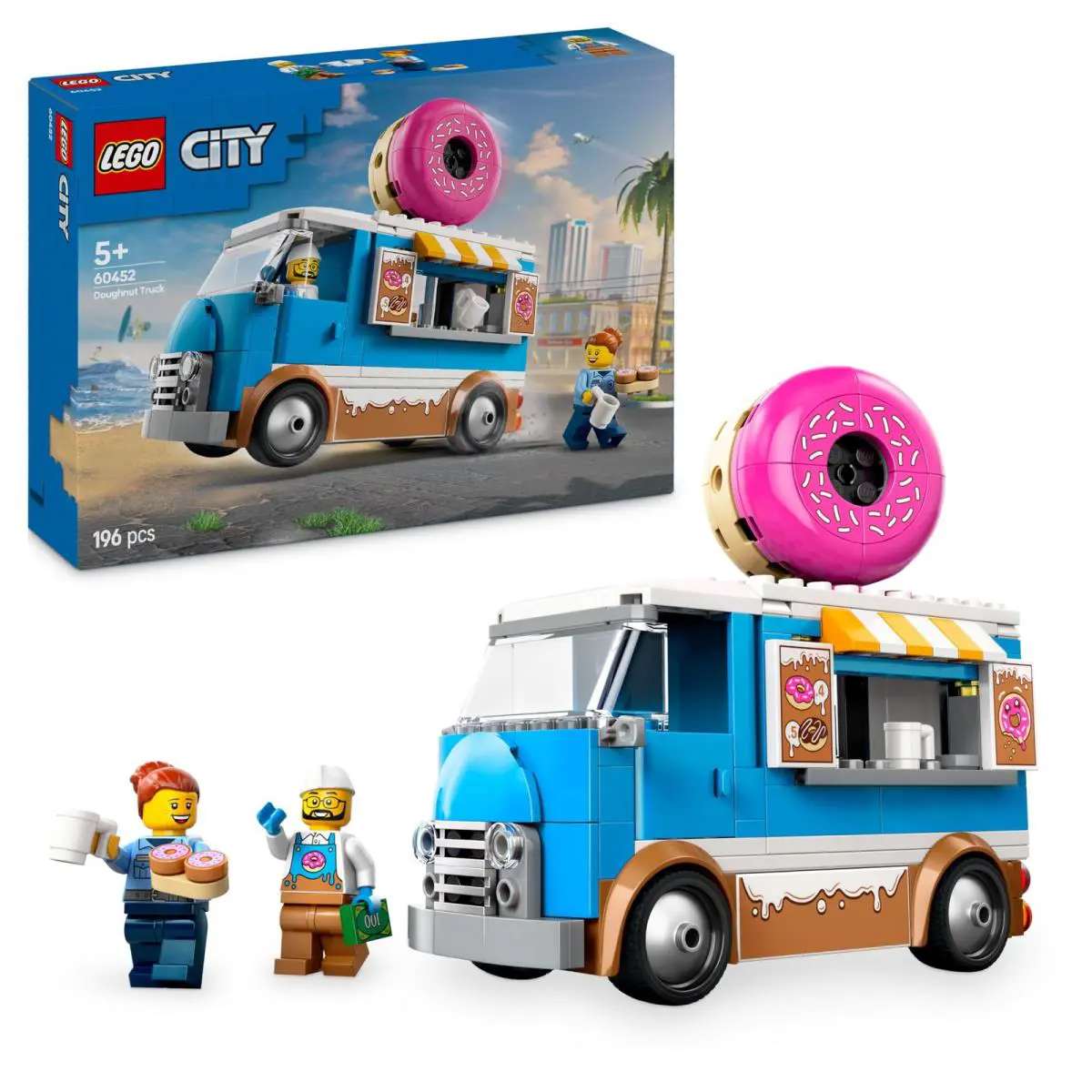 Lego City Donut Truck Toy with 2 Minifigures - Creative Building Toys For 5+ Yea