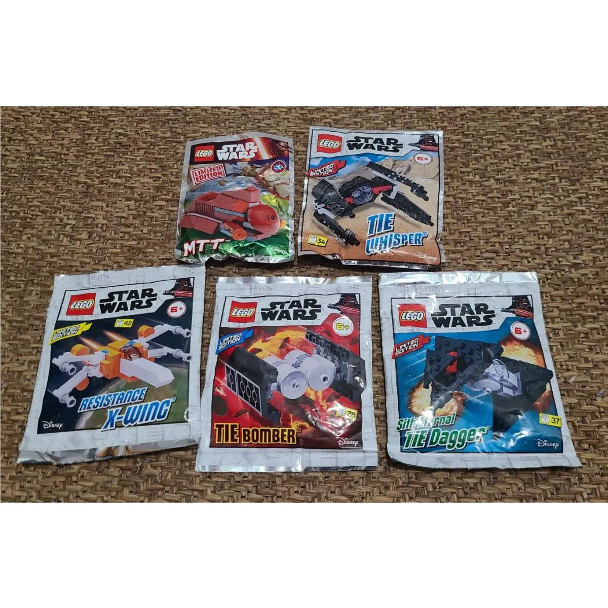 5 Limited Edition Lego Star Wars Foil Packs Tie Whisper Bomber Dagger X-wing Mtt