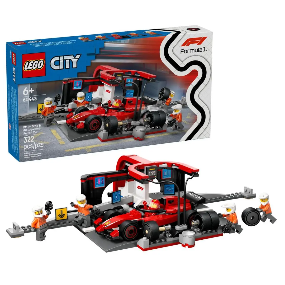 Lego City F1 Pit Stop Pit Crew with Ferrari Car 60443 Building Set Toy