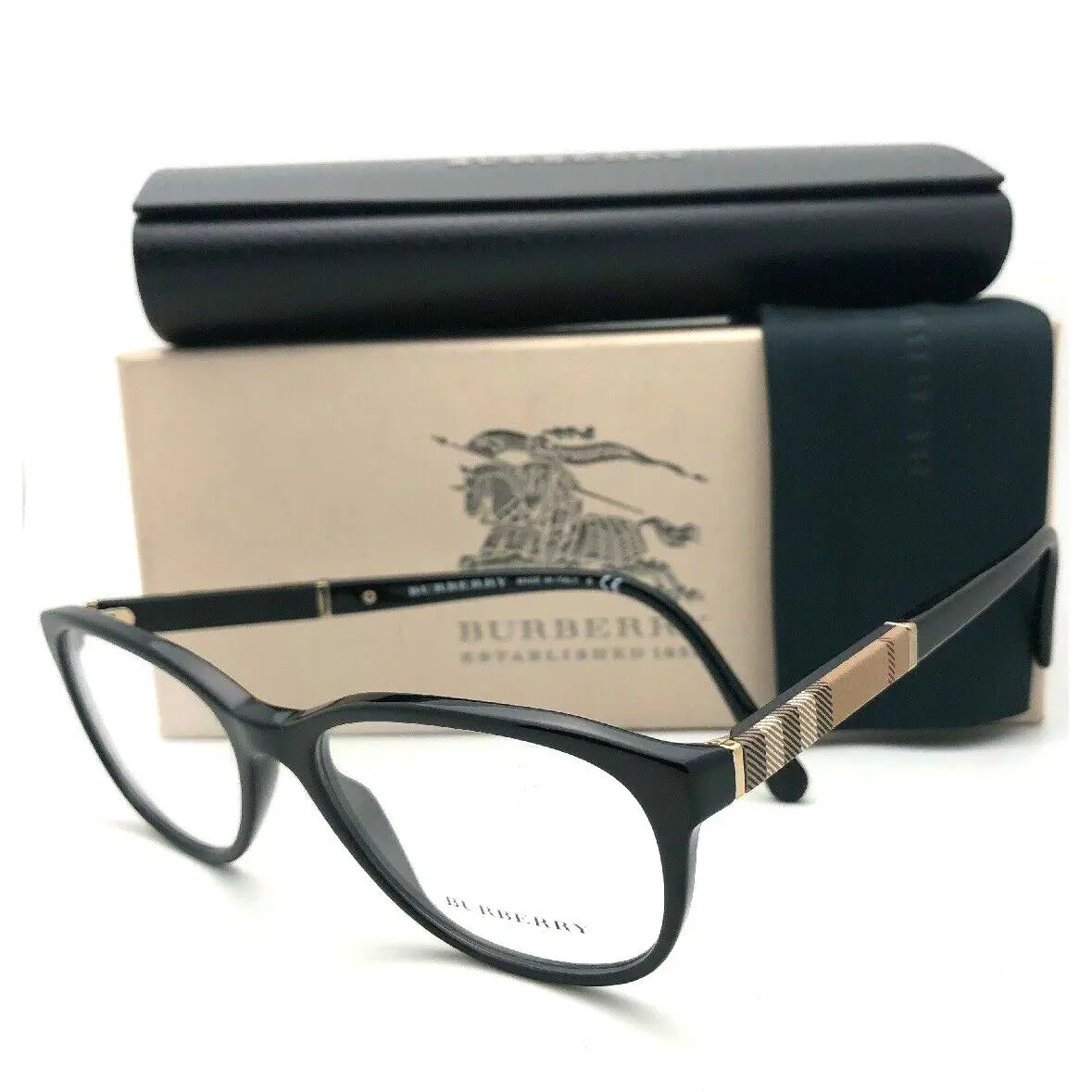 Burberry Eyeglasses B 2172 3001 52-16 140 Black Gold Frames Burberry Plaid