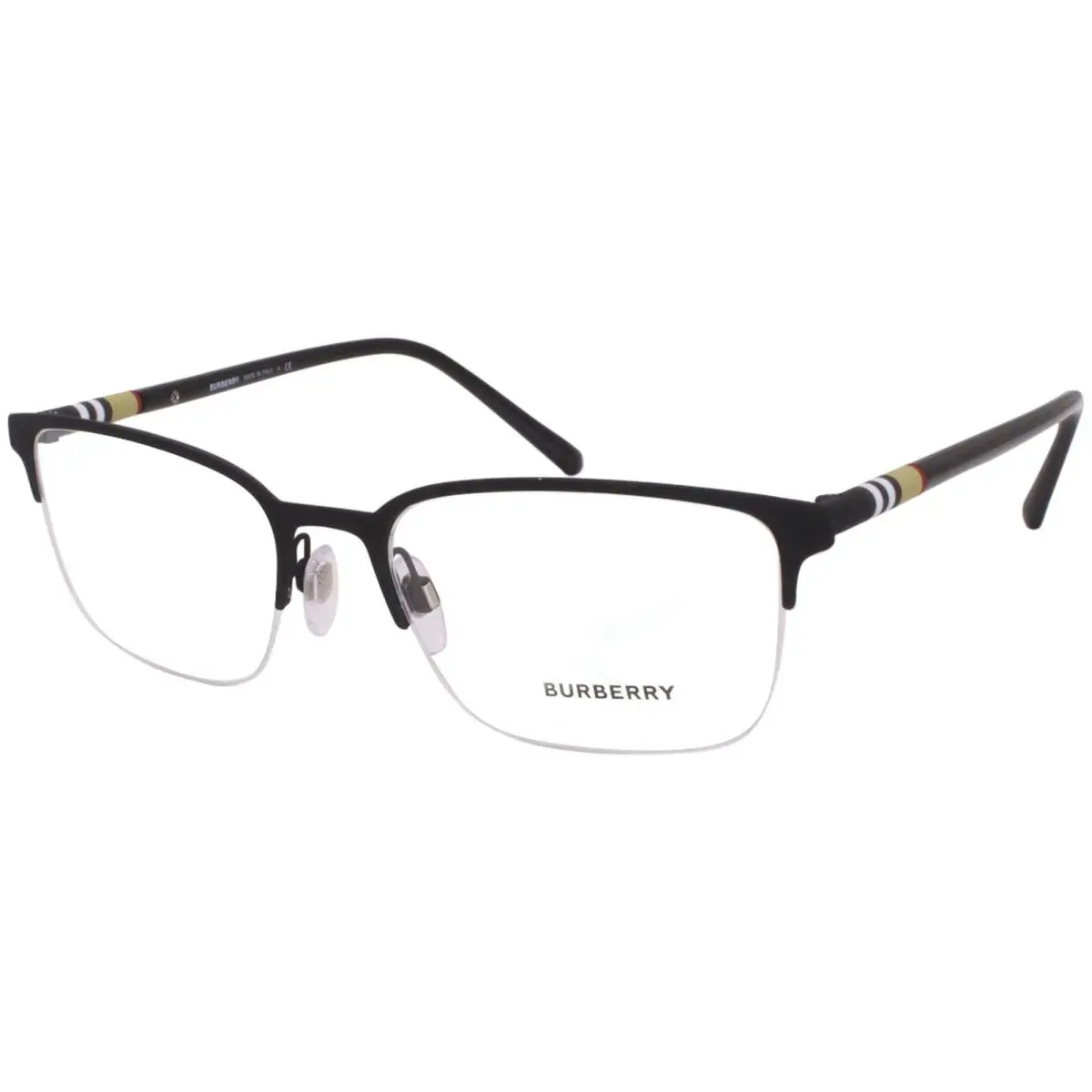 Burberry BE1323 1213 Eyeglasses Men`s Black Rubber Half Rim Optical Frame 54mm