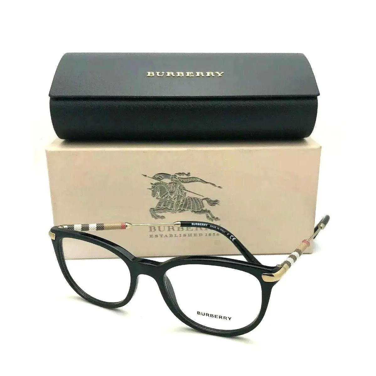 Burberry Eyeglasses B 2255-Q 3001 51-18 140 Black Frame Plaid Design Temples