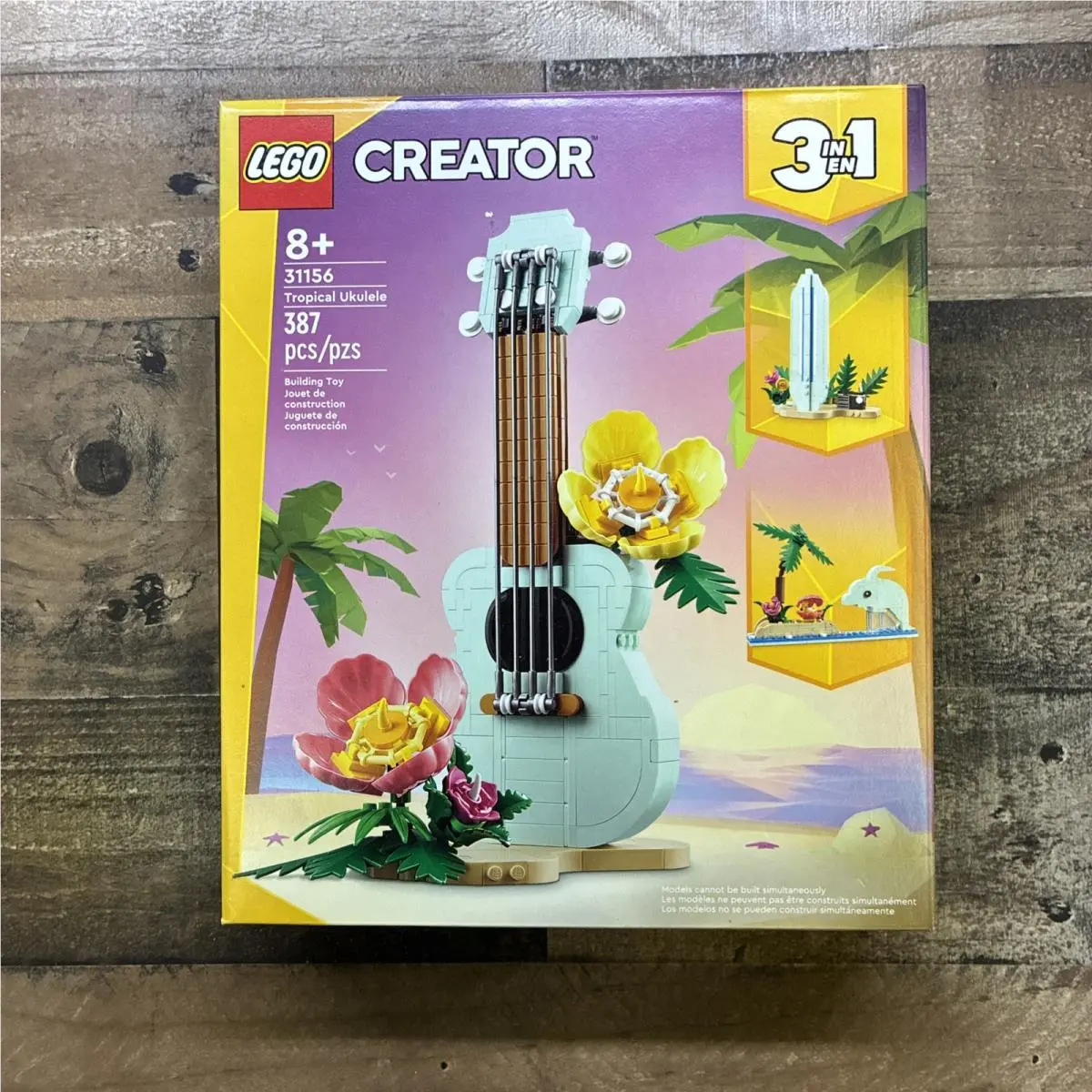 Lego 31156 Creator 3 in 1 Tropical Ukulele 387 Pieces Pcs Dolphin Surfboard