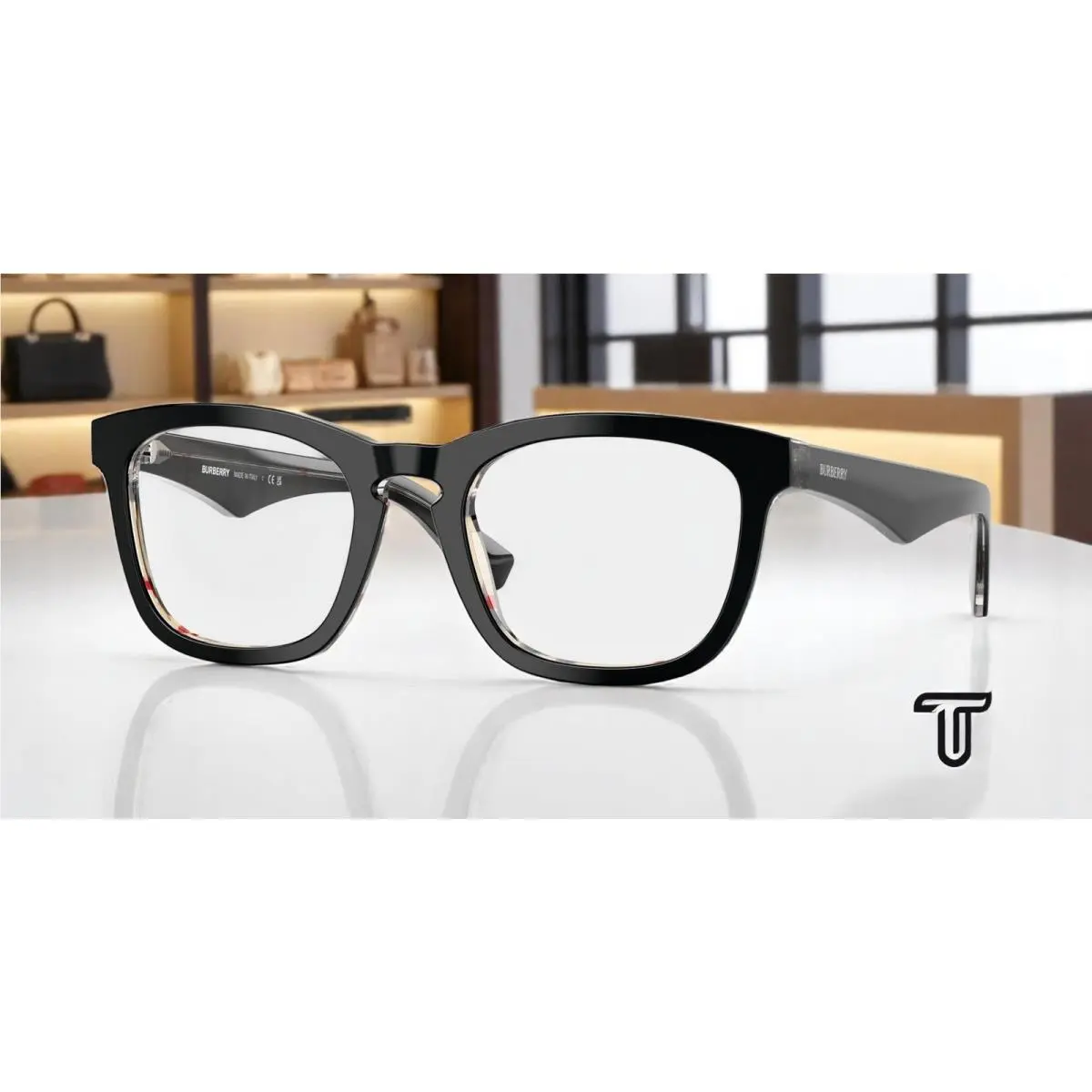 Burberry BE2417 4121 Top Black On Vintage Check Demo Lens 53 mm Men`s Eyeglasses
