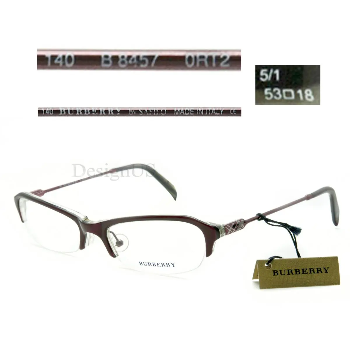 Burberry B 8457 0RT2 Half-rimless 53/18/140 Eyeglasses Made in Italy