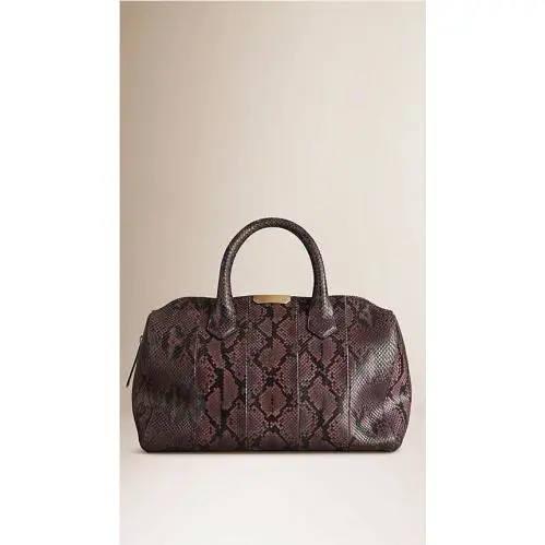 Burberry Women Purple Mauve Back Alcheste Python Snake Bowling Crossbody Bag