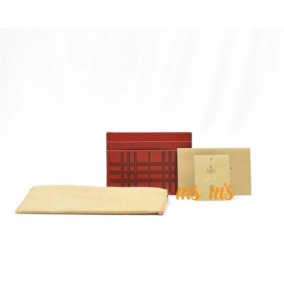Burberry Red Sandon Perforated Check Leather Card Case Holder