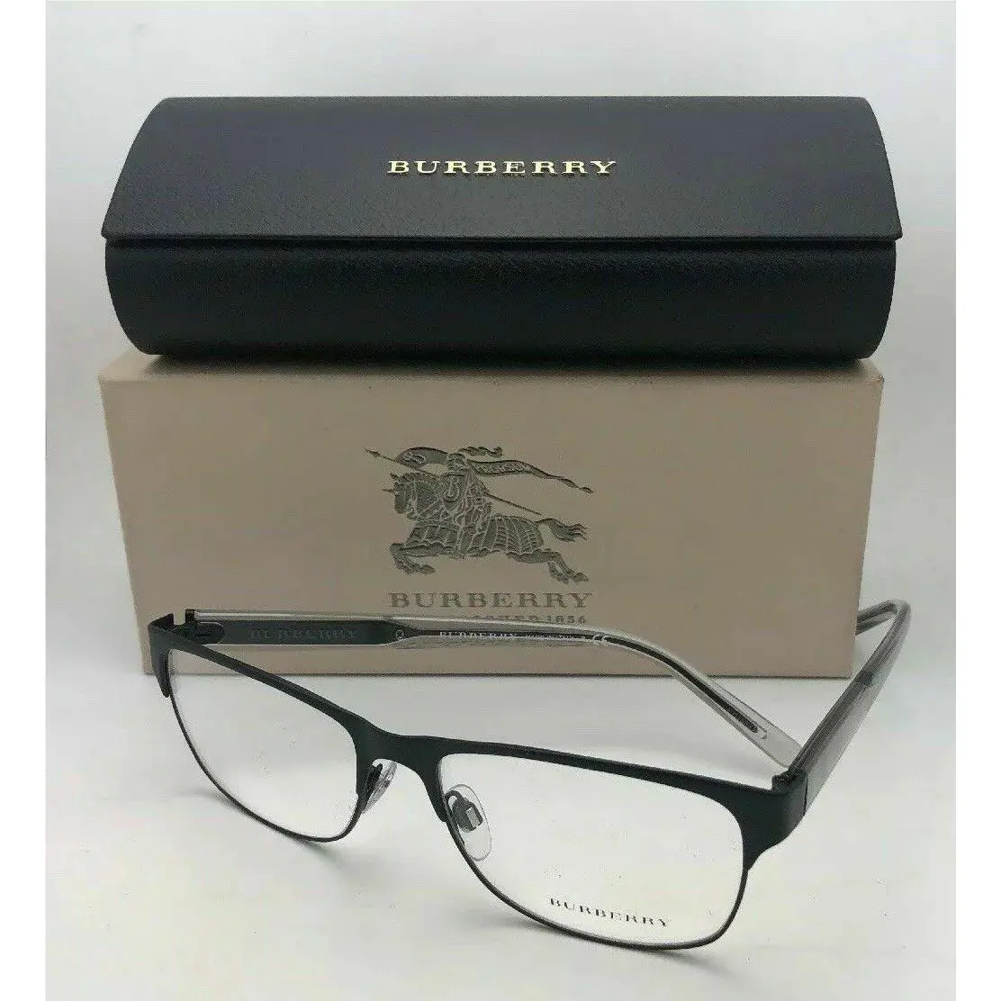 Burberry Eyeglasses B 1289 1007 55-16 140 Black Frames Plaid Design Temples