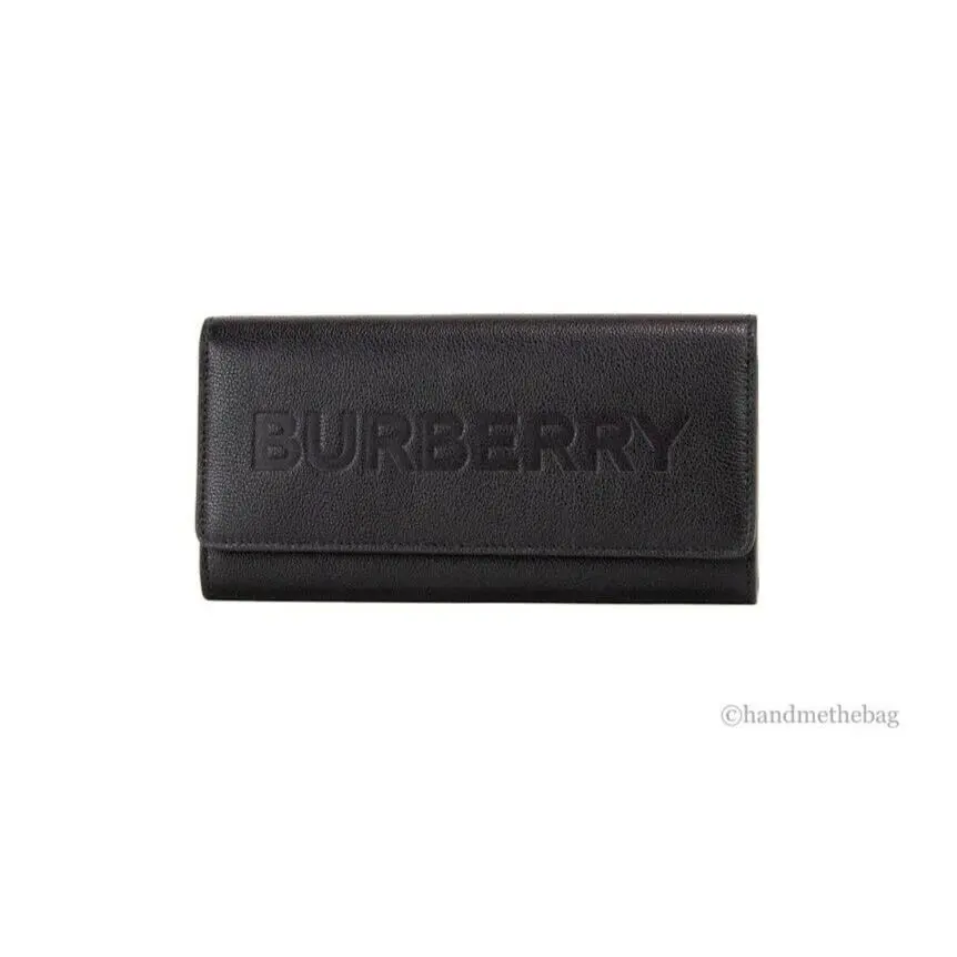 Burberry Porter Black Leather Logo Embossed Clutch Flap Wallet