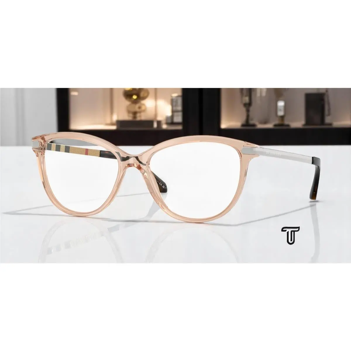 Burberry BE2280 3358 Square Transparent Peach Demo Lens 52 mm Women`s Eyeglasses