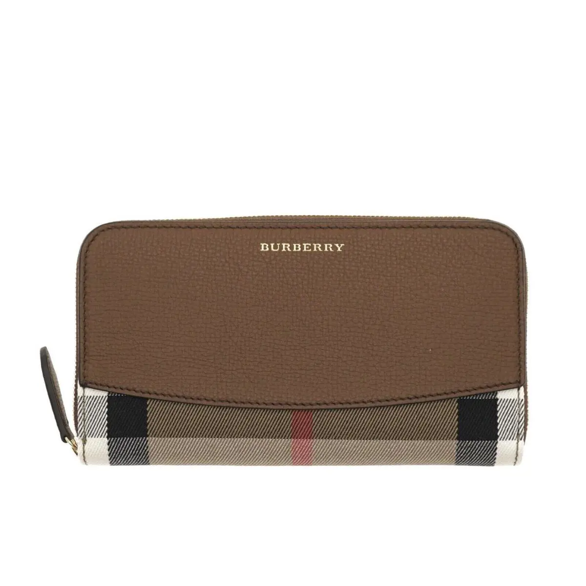 Burberry Elmore Wallet House Check Tan Leather Zip Around