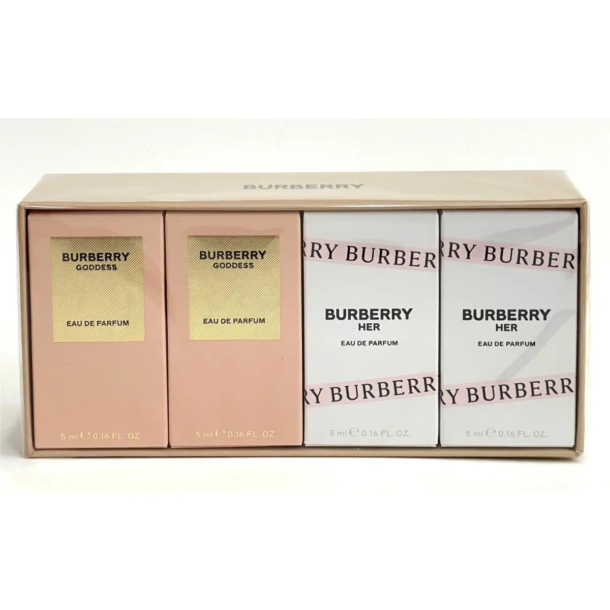 2 Burberry Her Edp + 2 Burberry Goddess Edp .16 oz 4 Pcs Gift Set Travel Size