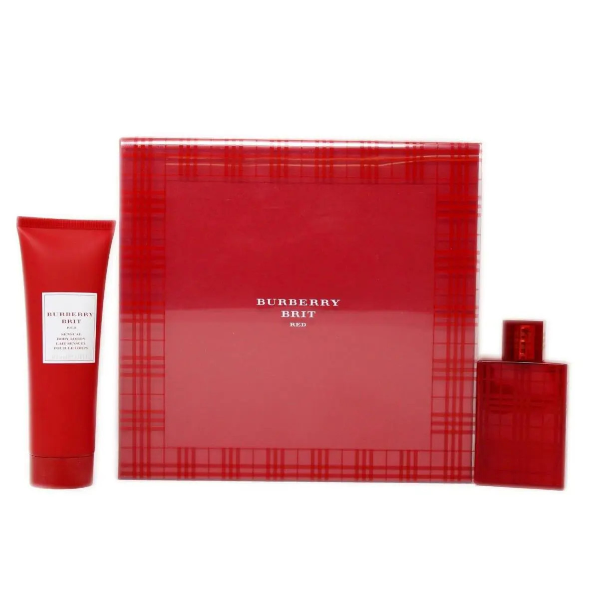 Burberry Brit Red For Women 2pc Set 1.7 oz Edp Spray 3.3 oz Sensual Body Lotion
